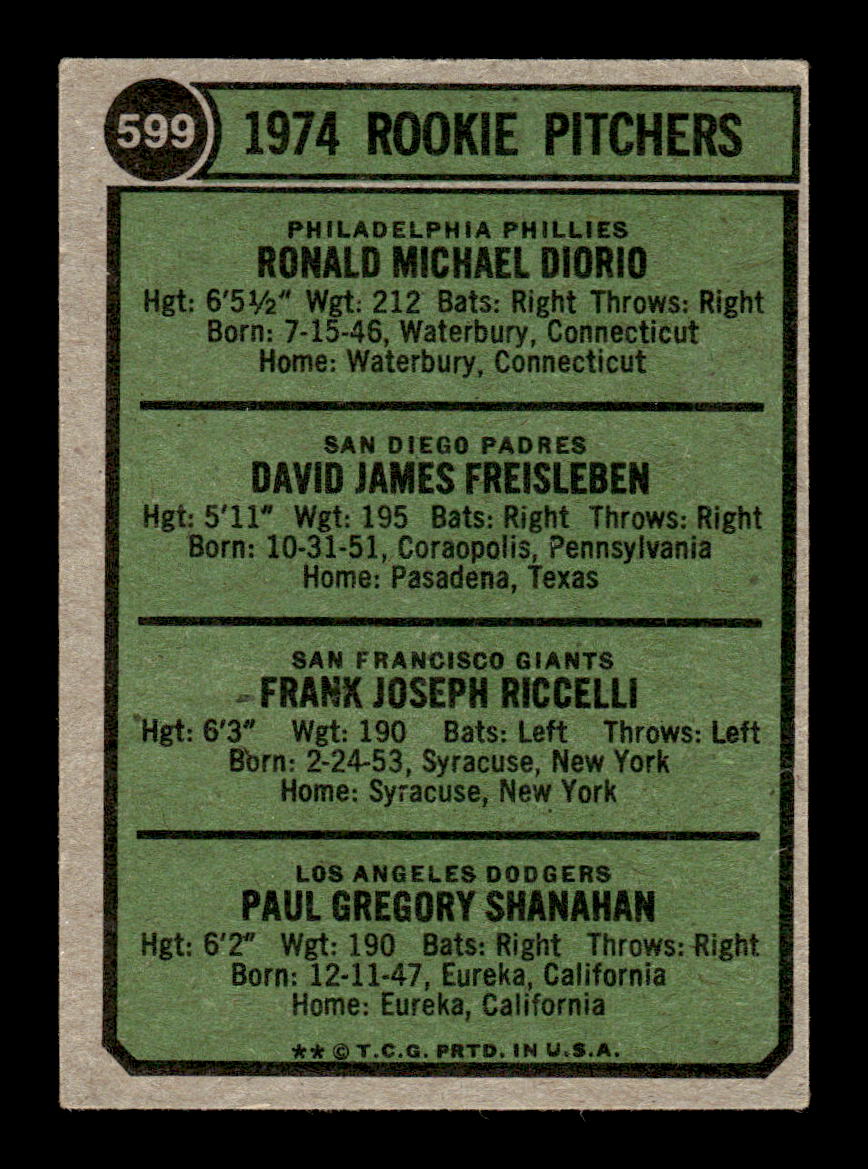 1974 Topps #599 Dave Freisleben EX-EXMINT (variation) 10013141