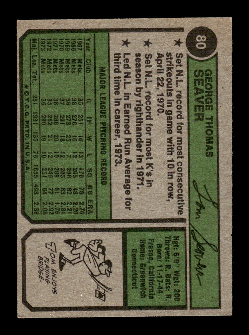 1974 Topps #80 Tom Seaver New York Mets EX 10013162