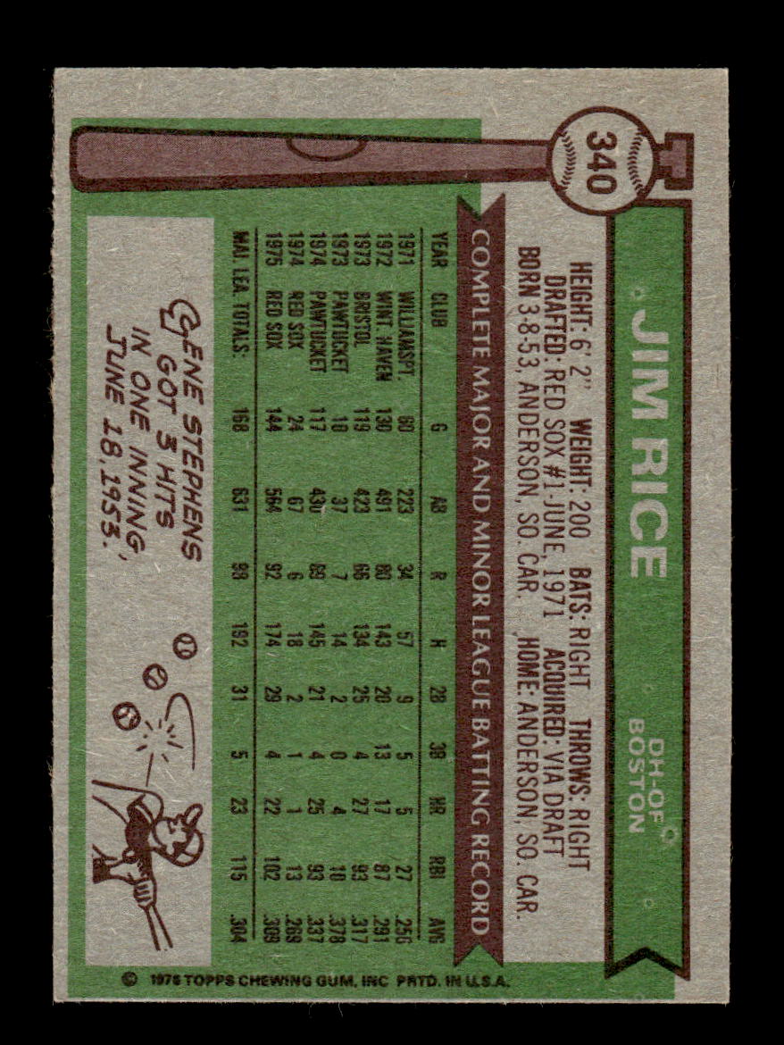 1976 Topps #340 Jim Rice Boston Red Sox EX 10013181