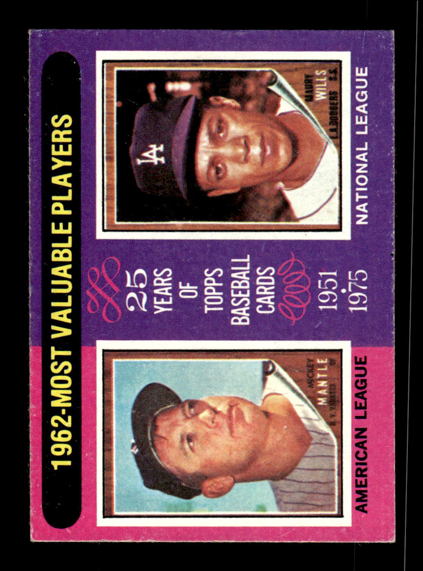 1975 Topps #200 1962 MVPs (Mickey Mantle / Maury Wills) EX 10013182