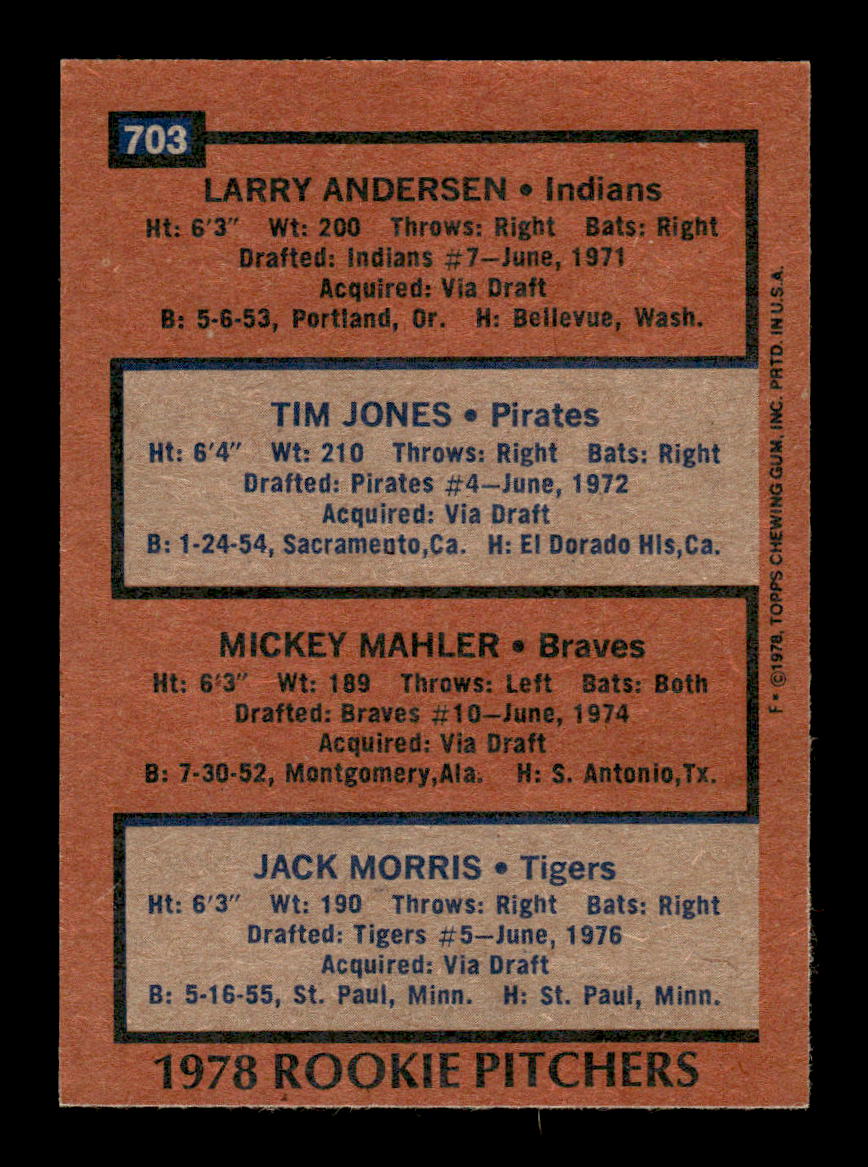 1978 Topps #703 Jack Morris EX-EXMINT 10013185