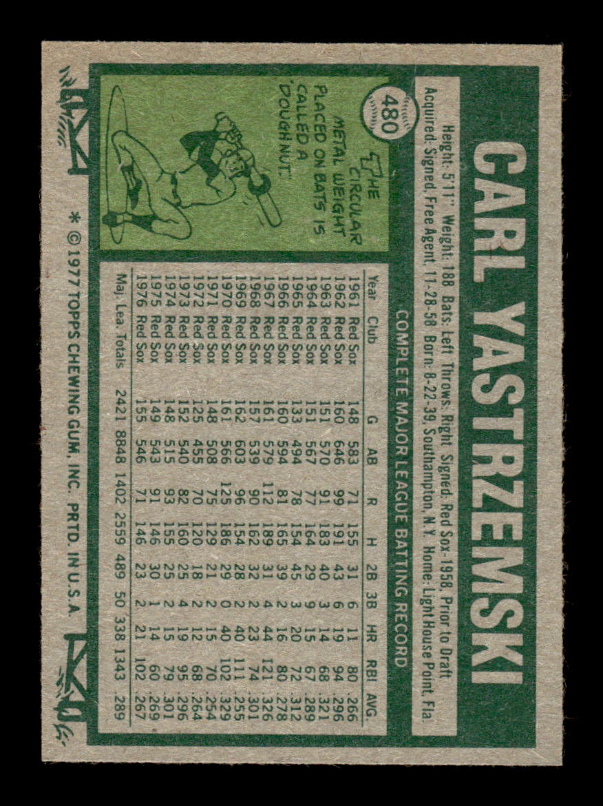 1977 Topps #480 Carl Yastrzemski Boston Red Sox EX 10013186
