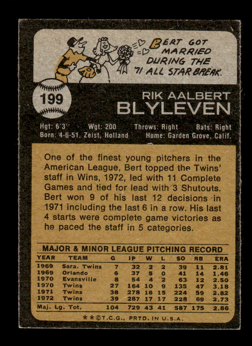 1973 Topps #199 Bert Blyleven Minnesota Twins EX 10013213