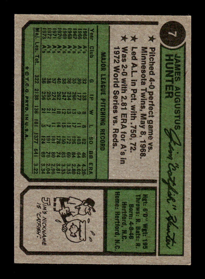 1974 Topps #7 Jim Hunter Oakland Athletics EX 10013214