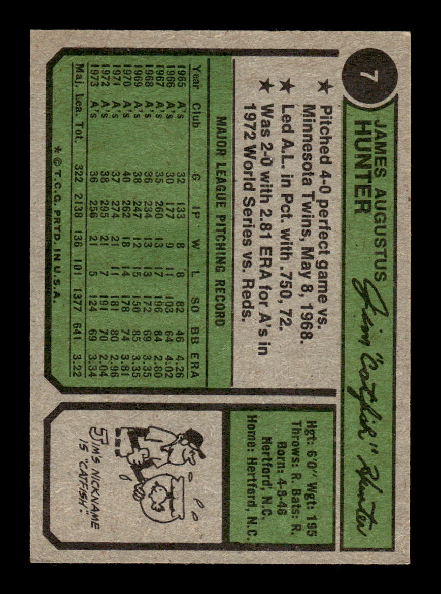1974 Topps #7 Jim Hunter Oakland Athletics EX 10013217