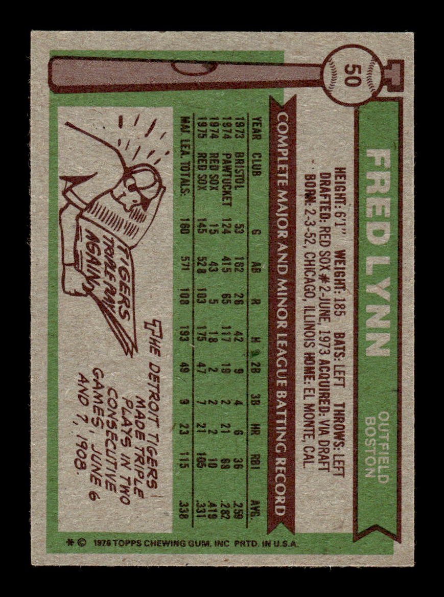 1976 Topps #50 Fred Lynn Boston Red Sox EX 10013223