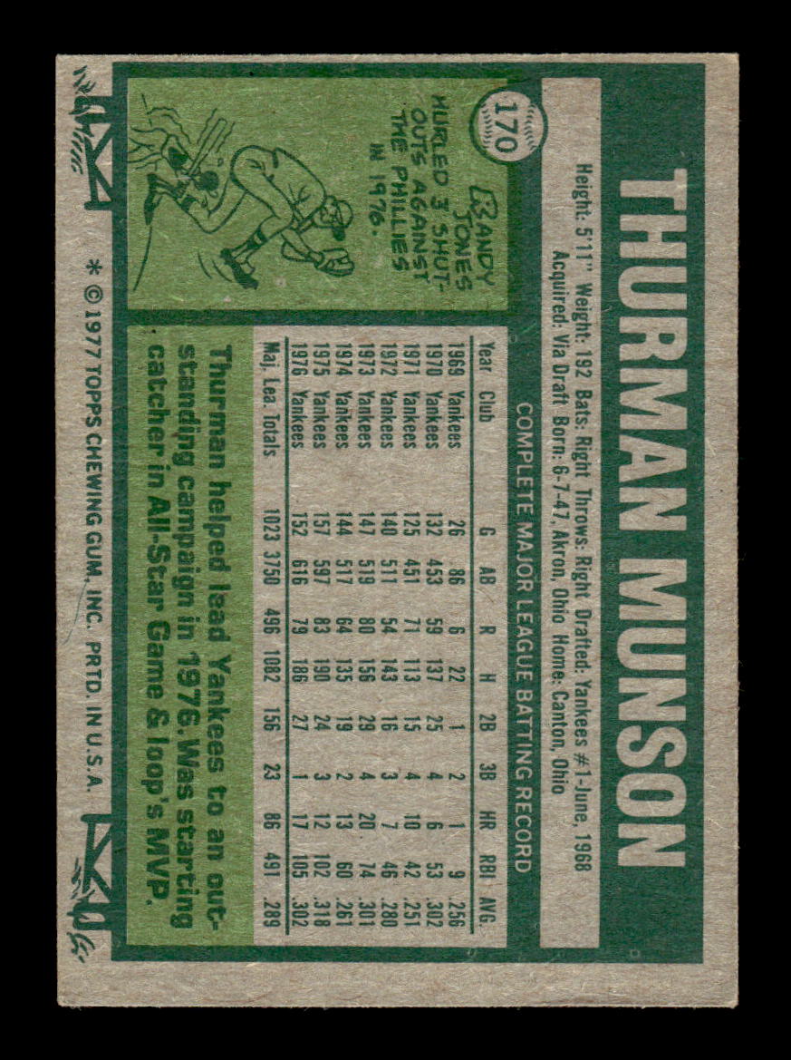 1977 Topps #170 Thurman Munson New York Yankees EX 10013227