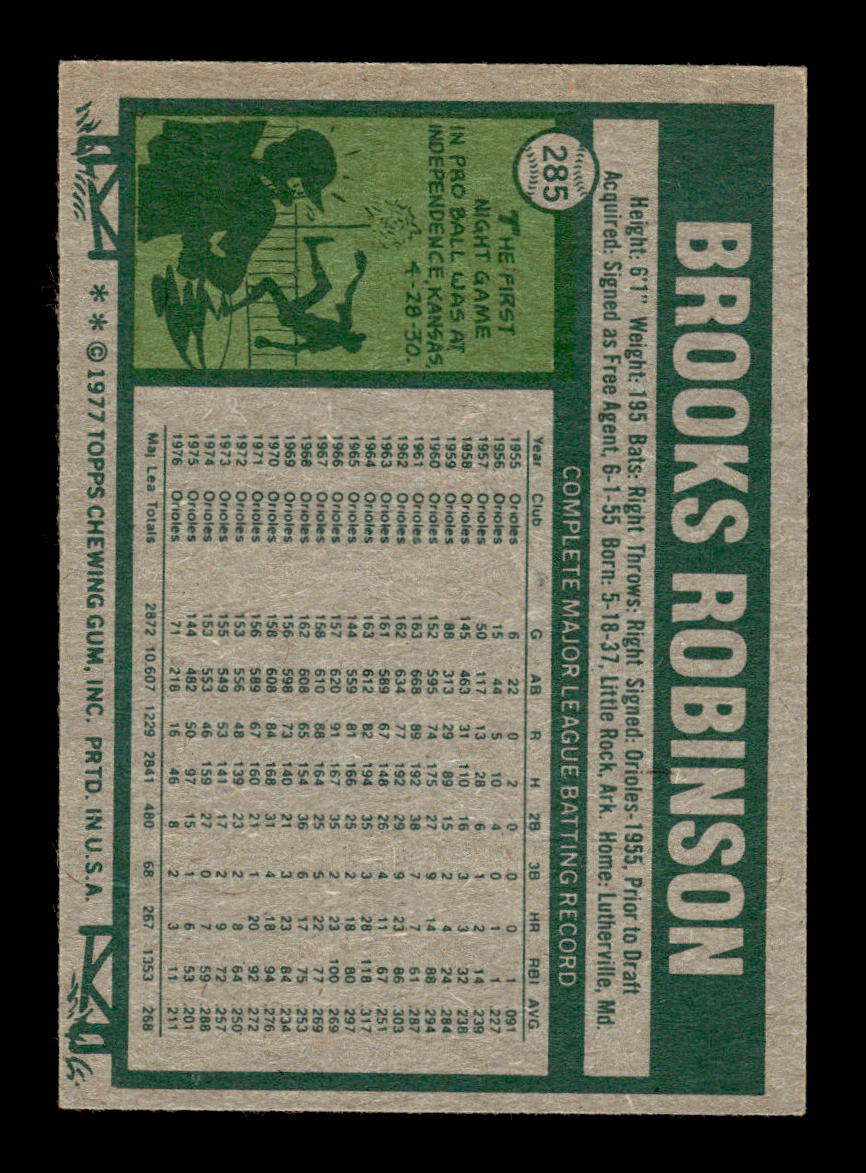 1977 Topps #285 Brooks Robinson Baltimore Orioles EX 10013235