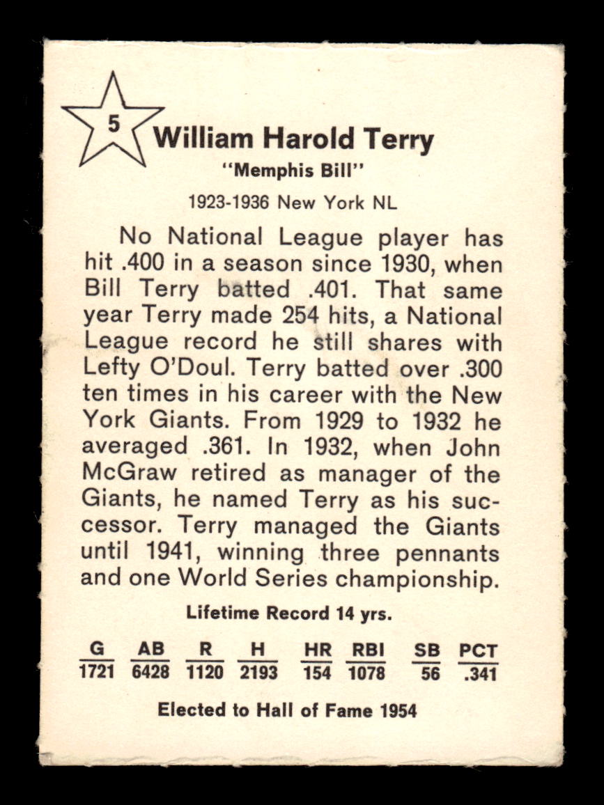 1961 Golden Press #5 Bill Terry New York Giants EX 10013492