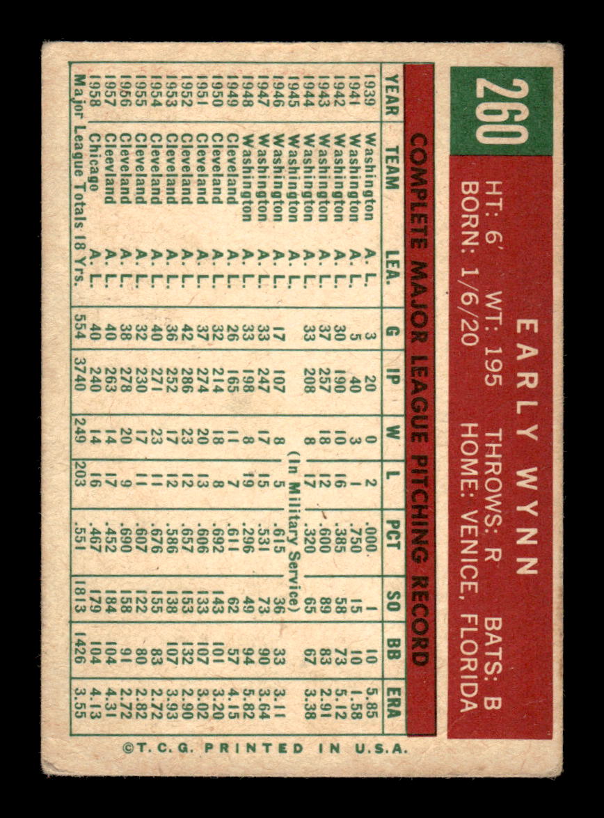 1959 Topps #260b Early Wynn Chicago White Sox VG 10013501