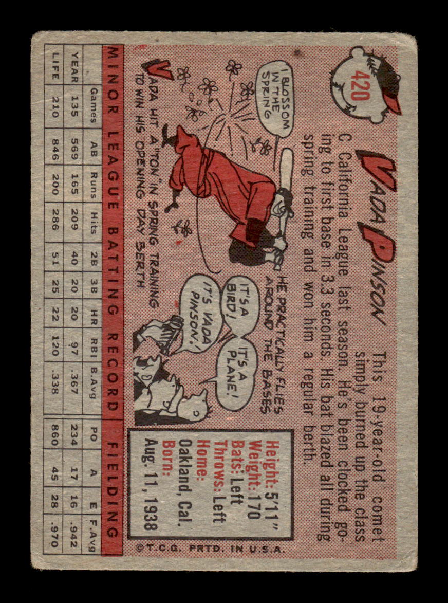 1958 Topps #420 Vada Pinson Cincinnati Redlegs VG 10013502