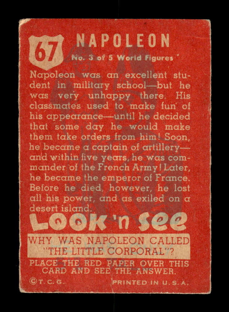 1952 Topps Look 'n See (R714-16) #67 Napoleon Bonaparte VG 26013509