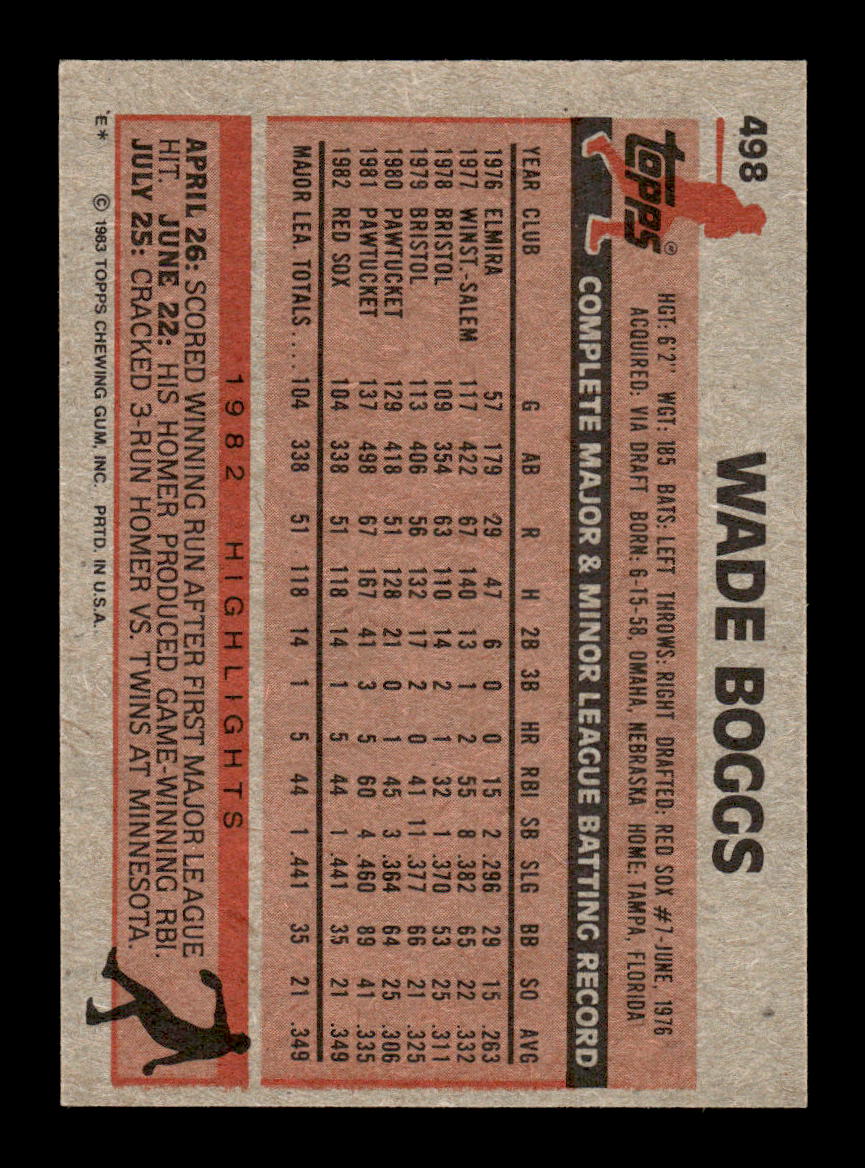 1983 Topps #498 Wade Boggs Boston Red Sox VG MM26013516