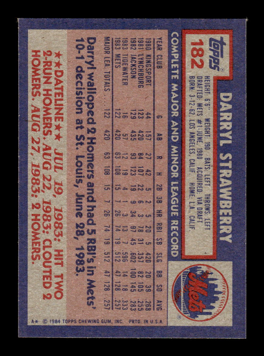 1984 Topps #182 Darryl Strawberry New York Mets VG MM26013517