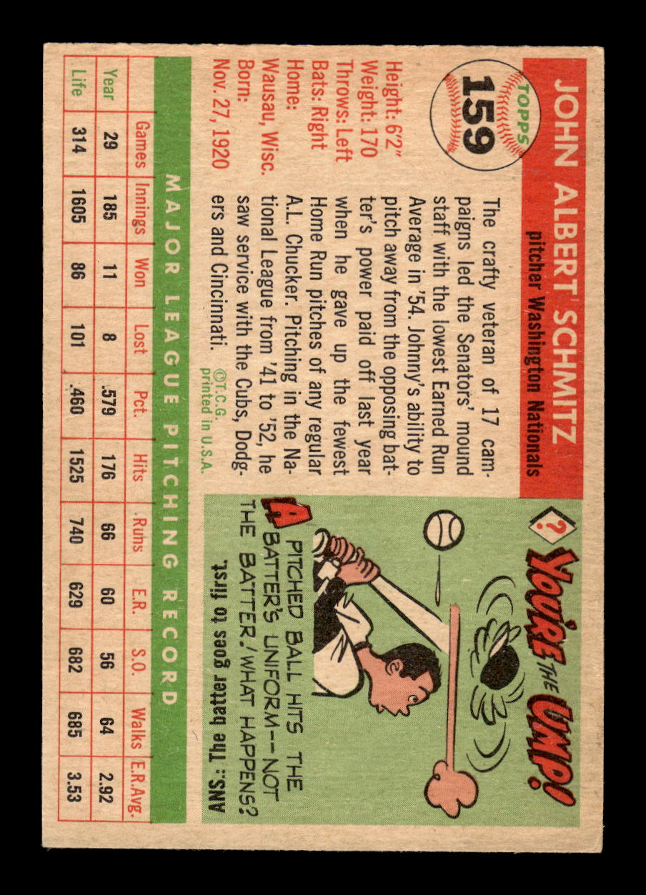 1955 Topps #159 Johnny Schmitz Washington Senators VG MM26013736