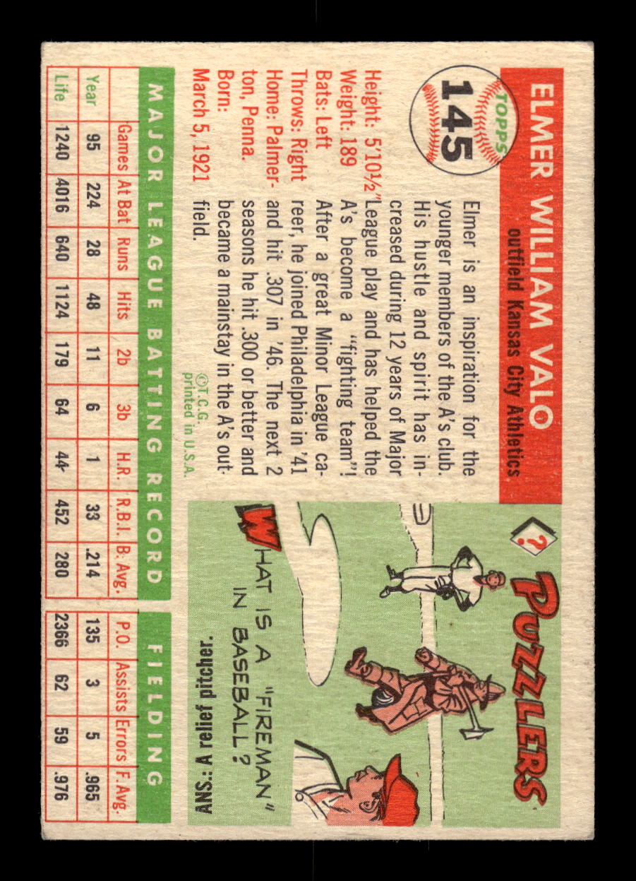 1955 Topps #145 Elmer Valo Kansas City Athletics VG MM26013741