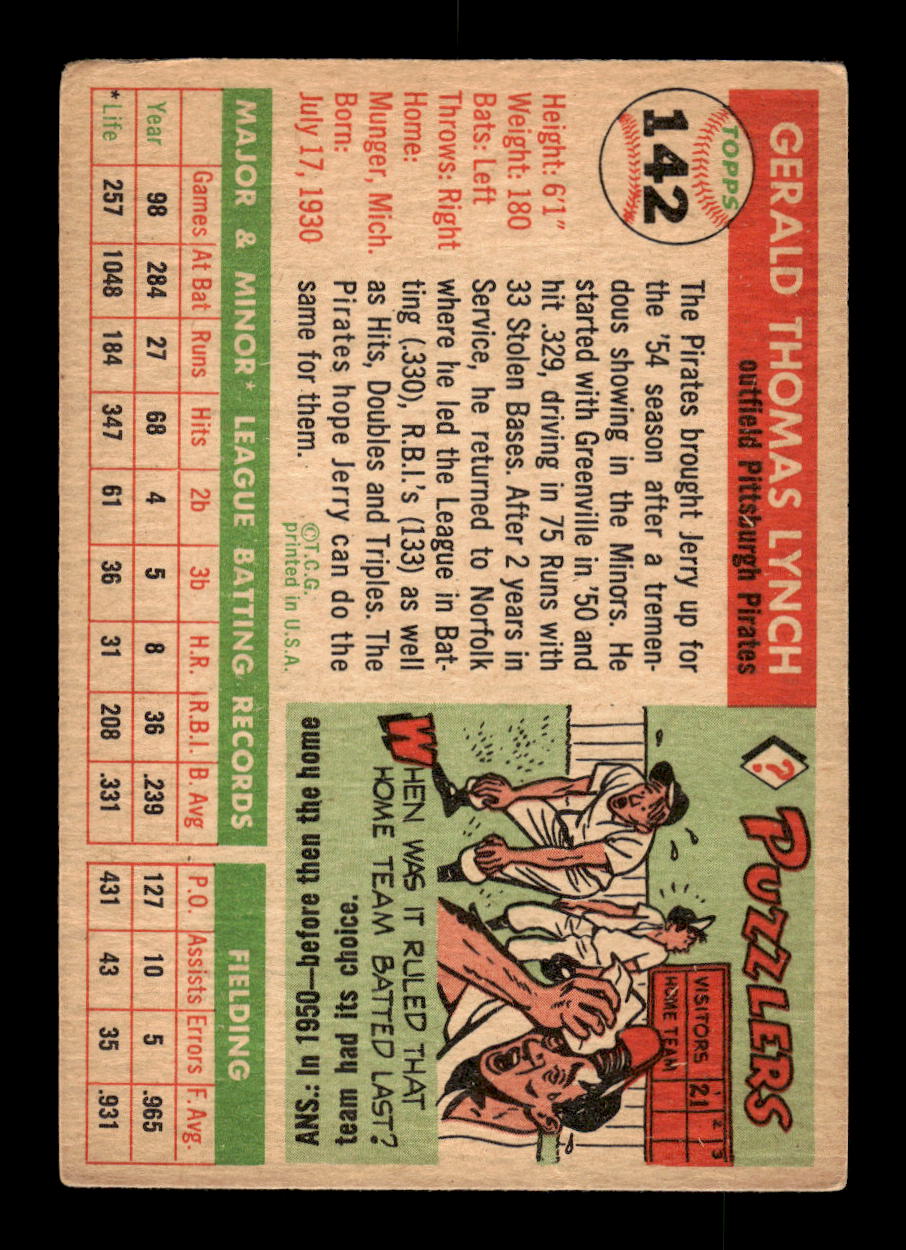 1955 Topps #142 Jerry Lynch Pittsburgh Pirates VG MM26013744