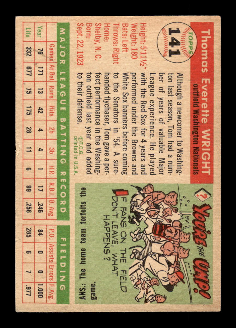 1955 Topps #141 Tom Wright Washington Senators VG MM26013745