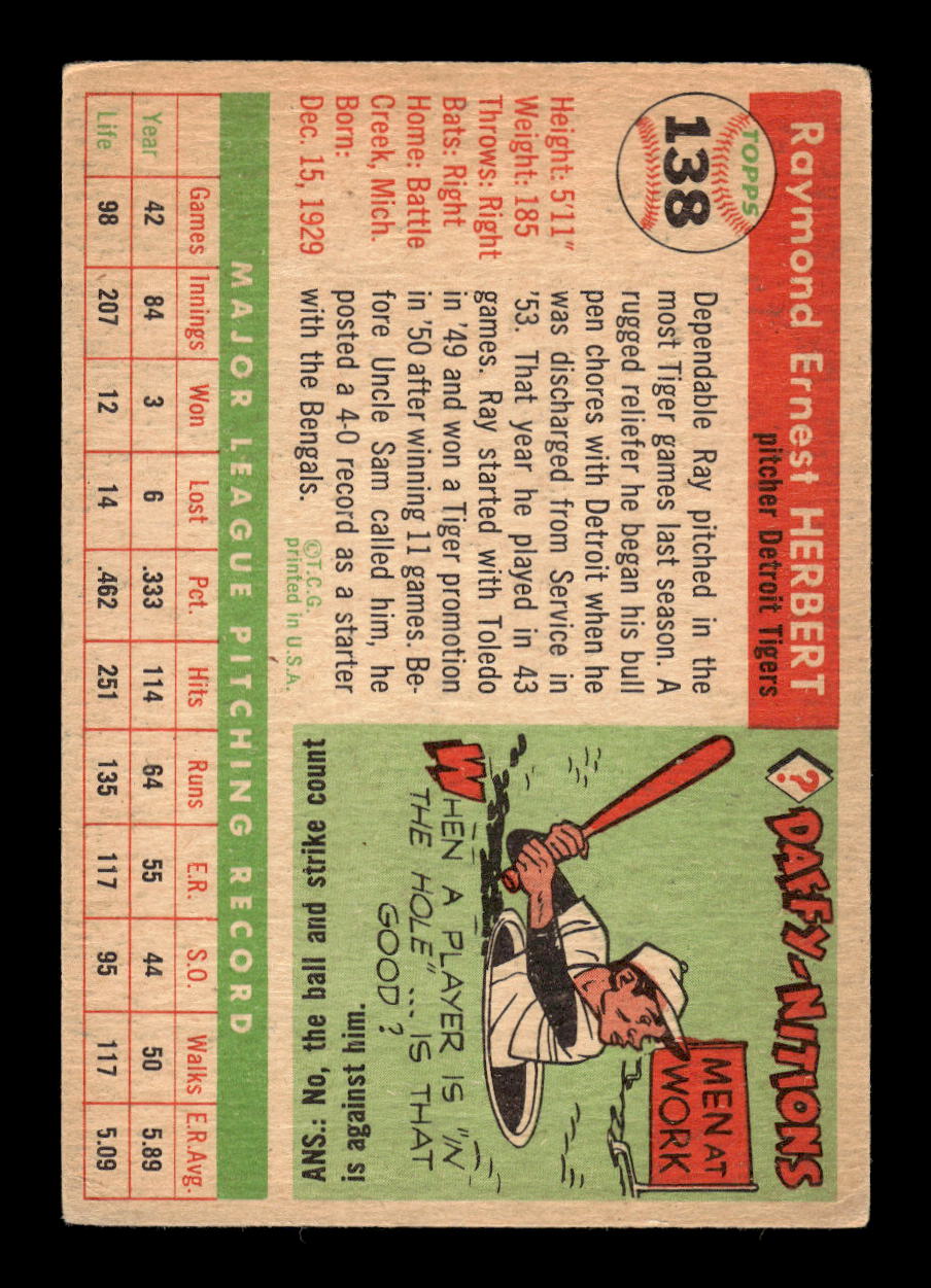 1955 Topps #138 Ray Herbert Detroit Tigers VG MM26013748