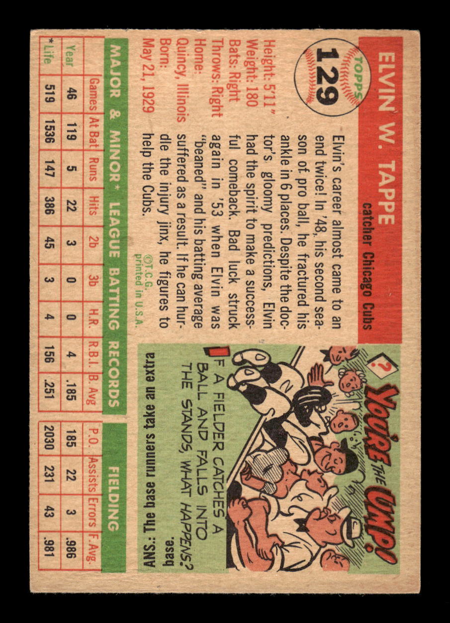 1955 Topps #129 Elvin Tappe Chicago Cubs VG MM26013754