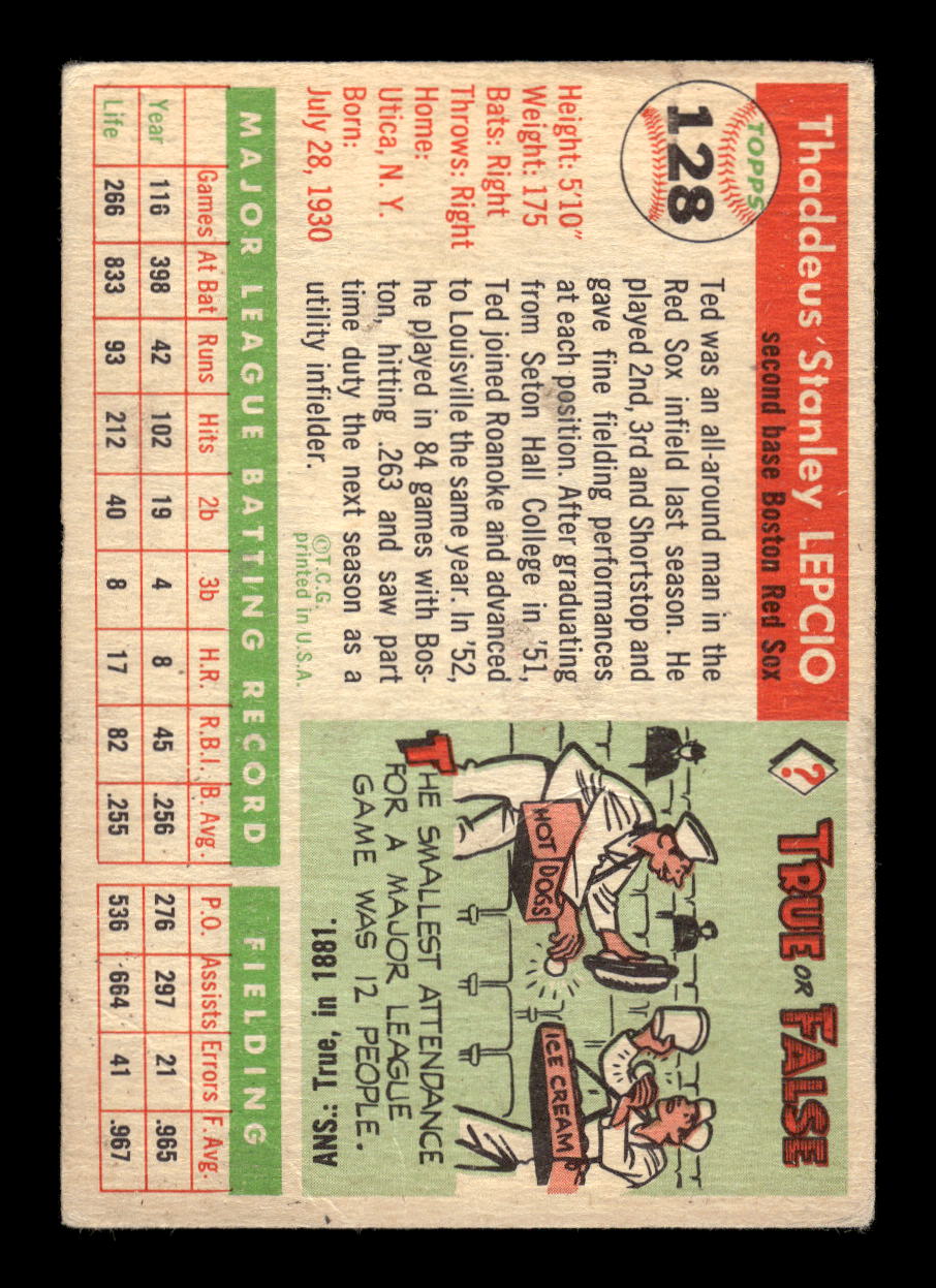 1955 Topps #128 Ted Lepcio Boston Red Sox VG MM26013755