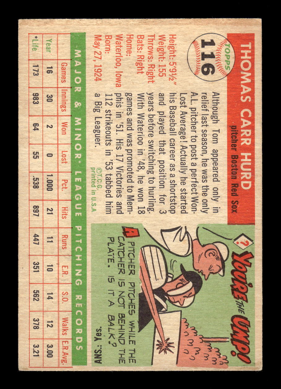 1955 Topps #116 Tom Hurd Boston Red Sox VG MM26013760