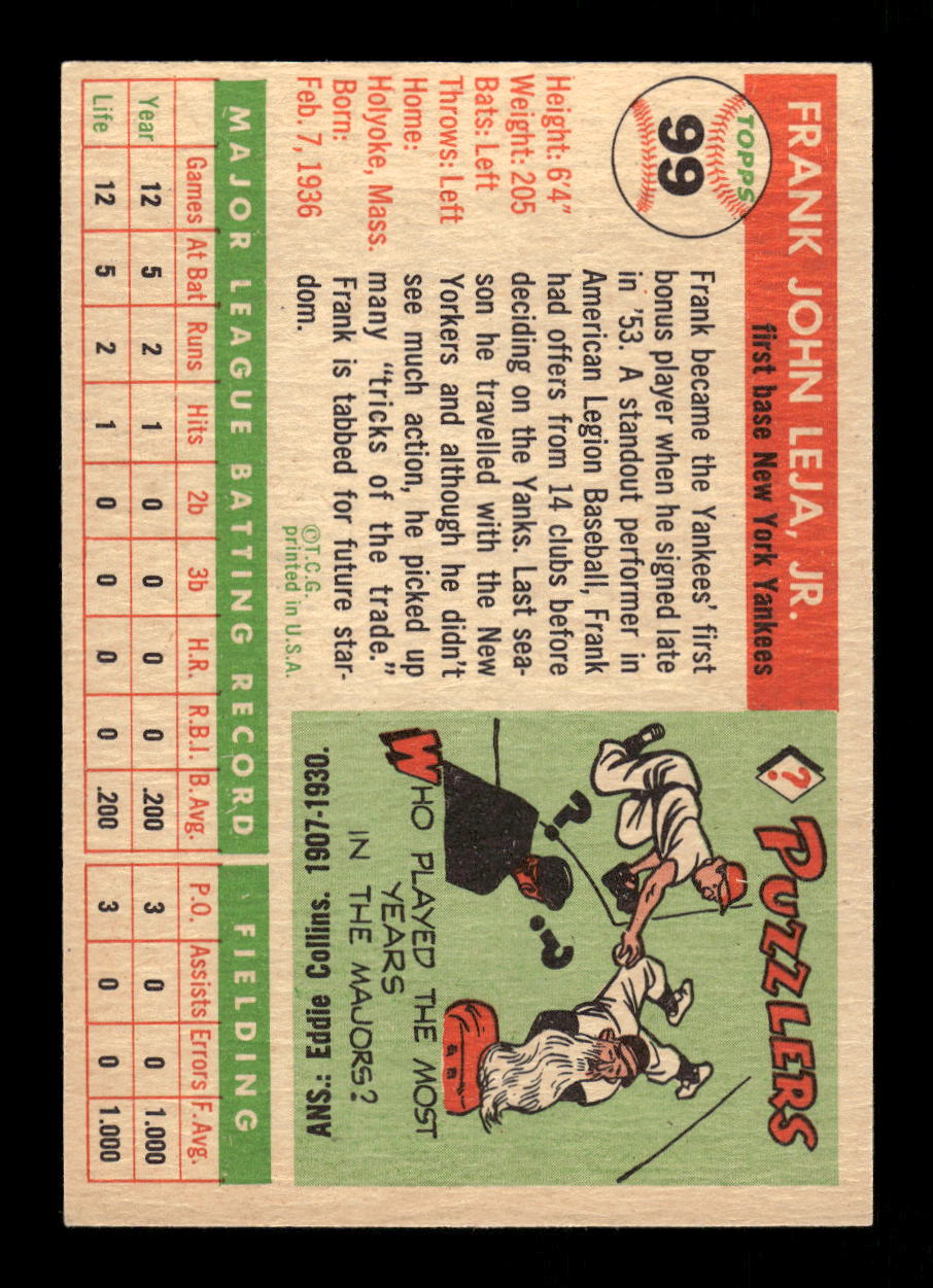 1955 Topps #99 Frank Leja New York Yankees VG MM26013767