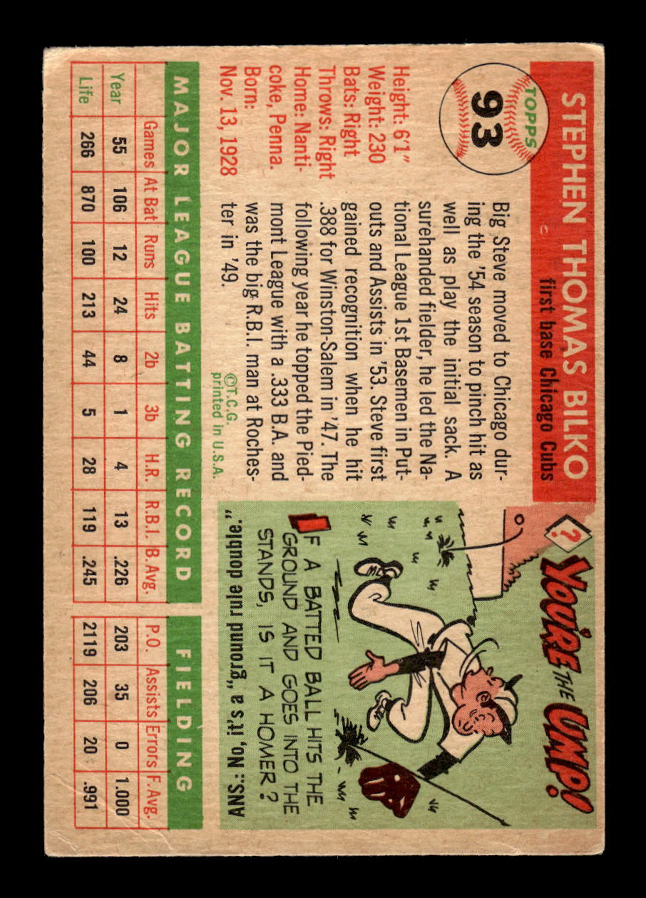 1955 Topps #93 Steve Bilko Chicago Cubs VG MM26013772