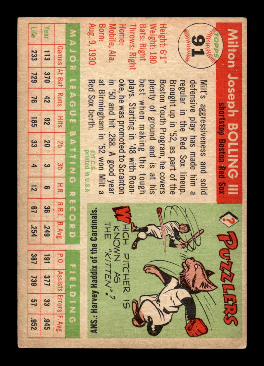 1955 Topps #91 Milt Bolling Boston Red Sox VG MM26013773