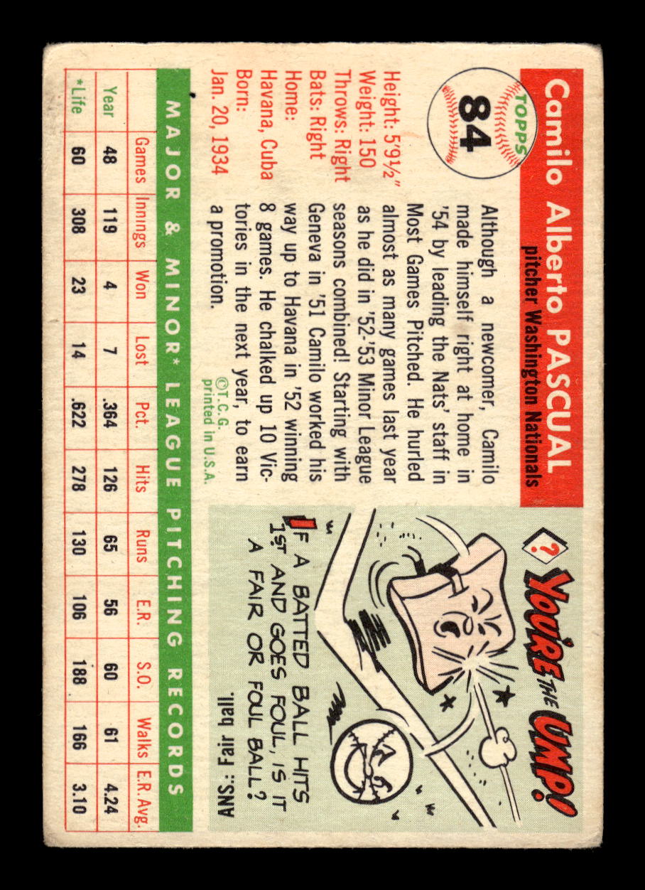 1955 Topps #84 Camilo Pascual Washington Senators VG MM26013777
