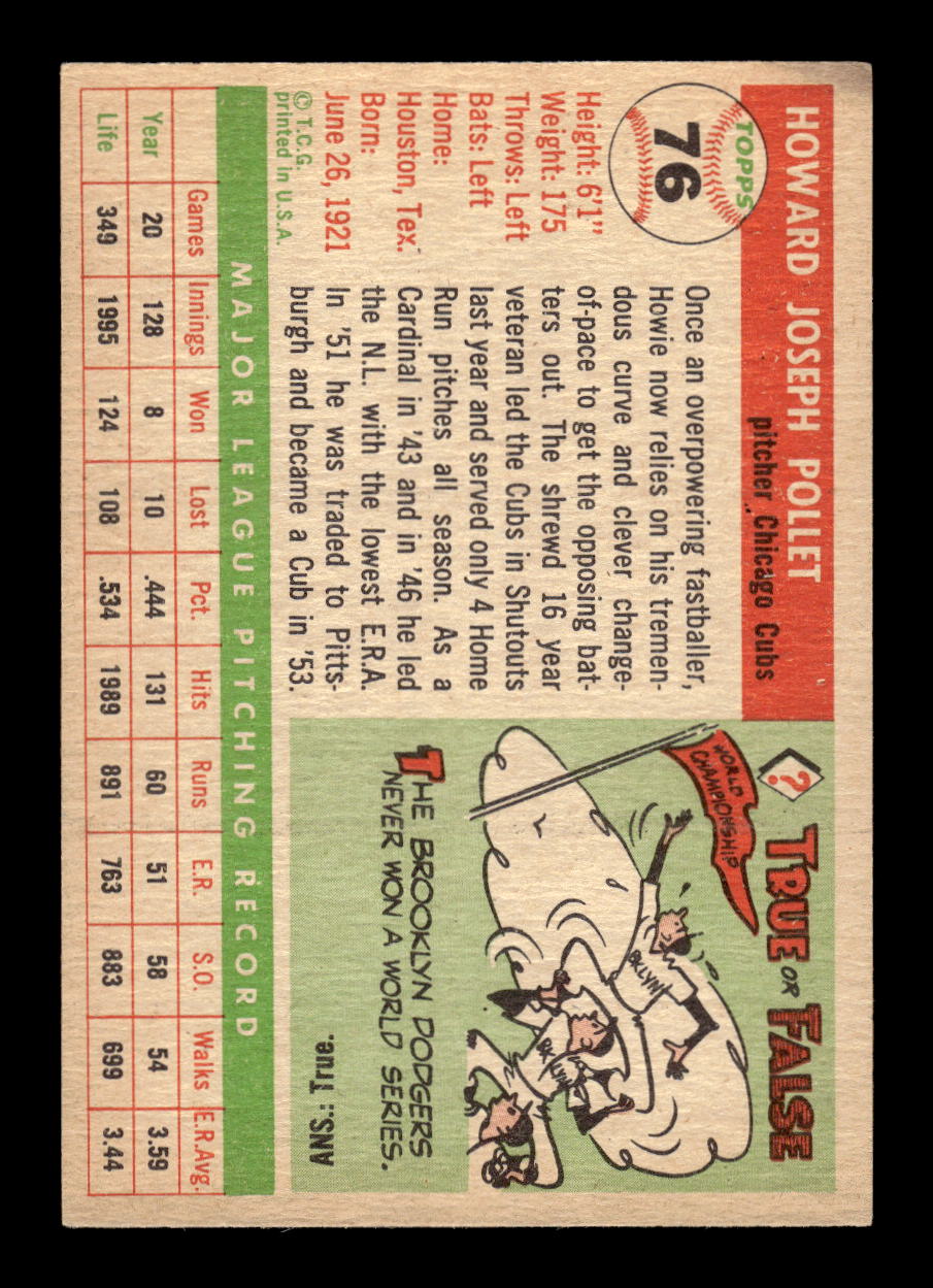 1955 Topps #76 Howie Pollet Chicago Cubs VG MM26013779