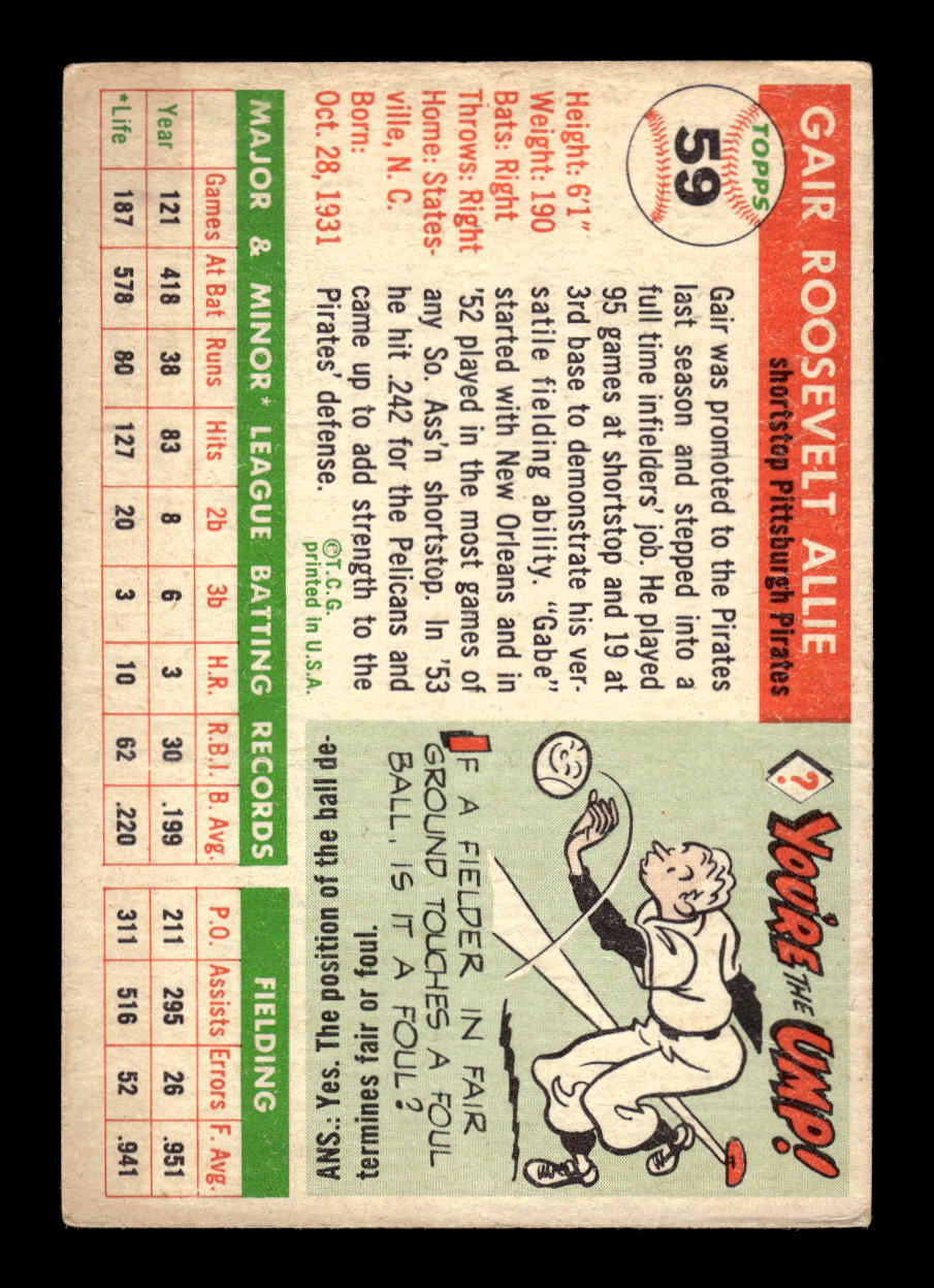 1955 Topps #59 Gair Allie Pittsburgh Pirates VG MM26013786