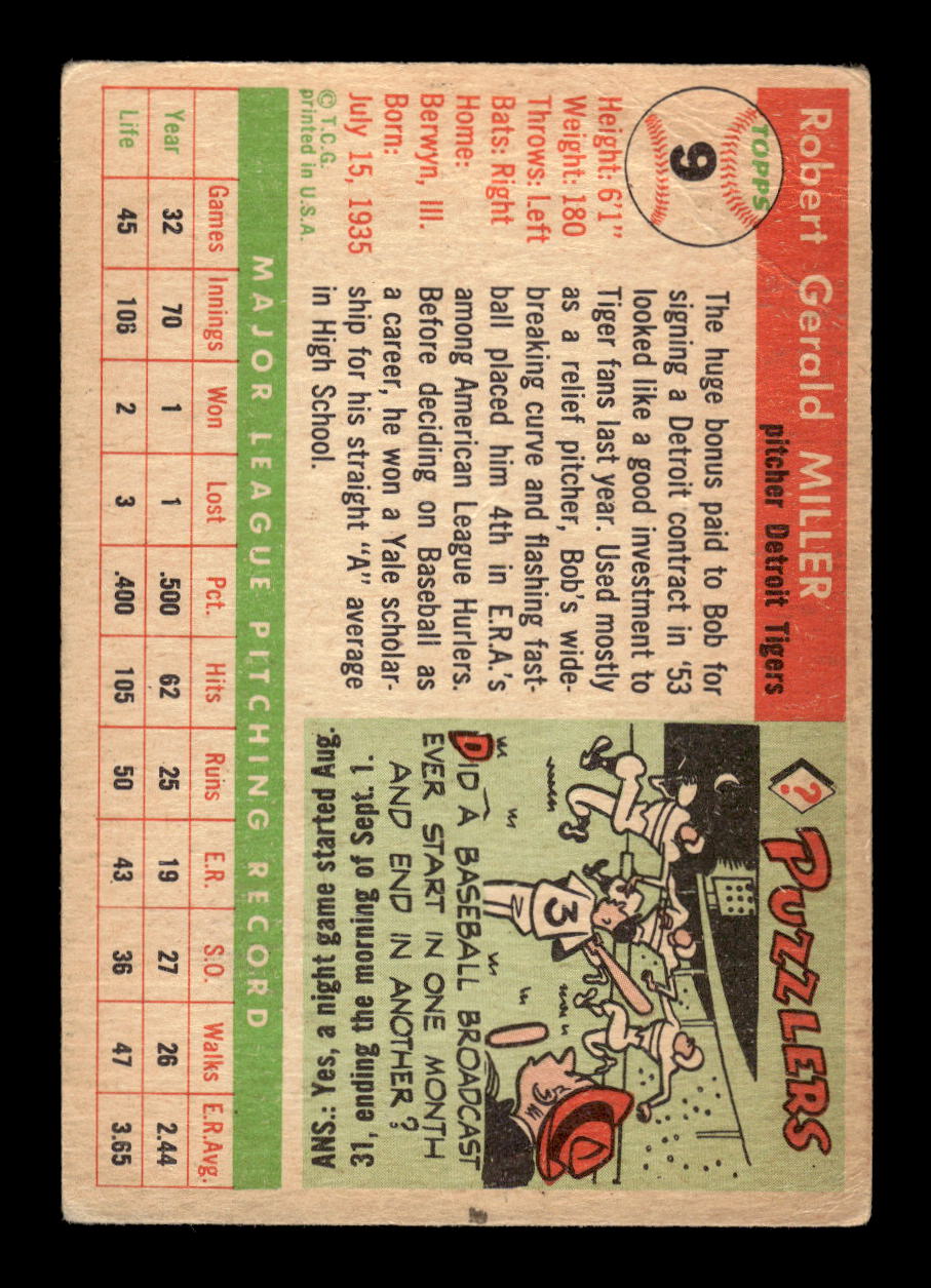 1955 Topps #9 Bob Miller Detroit Tigers VG MM26013800