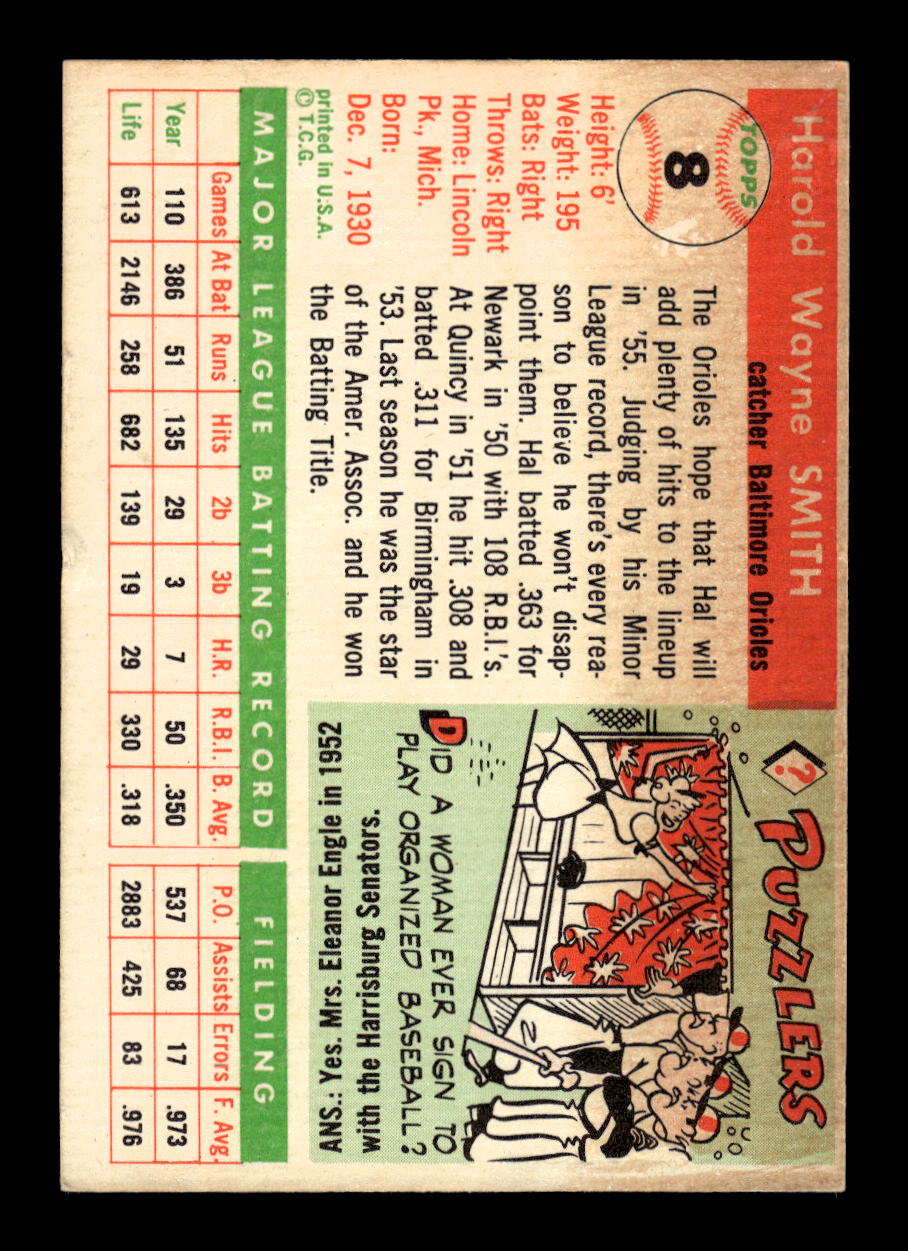 1955 Topps #8 Hal Smith Baltimore Orioles VG MM26013801