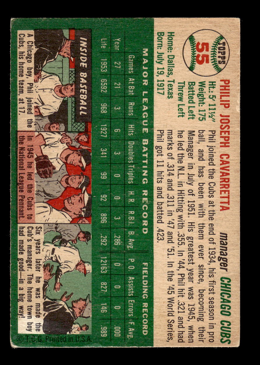 1954 Topps #55 Phil Cavarretta Chicago Cubs VG MM26013806