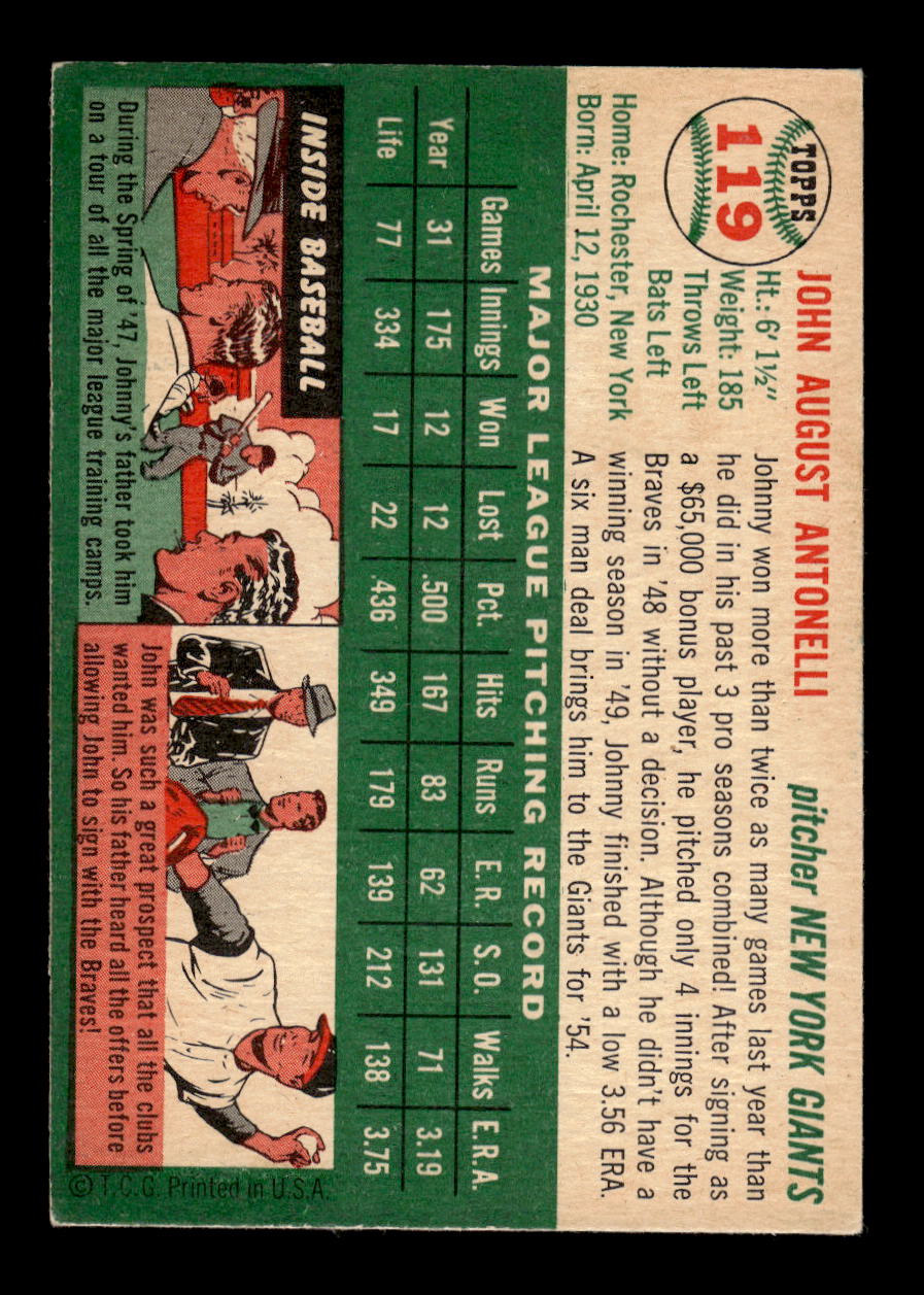 1954 Topps #119 Johnny Antonelli New York Giants VGEX MM26013818
