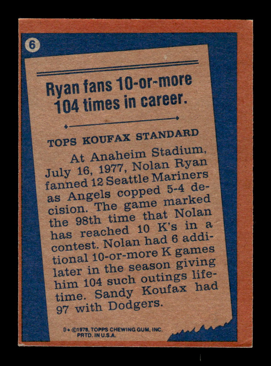 1978 Topps #6 Nolan Ryan California Angels EX MM26013924
