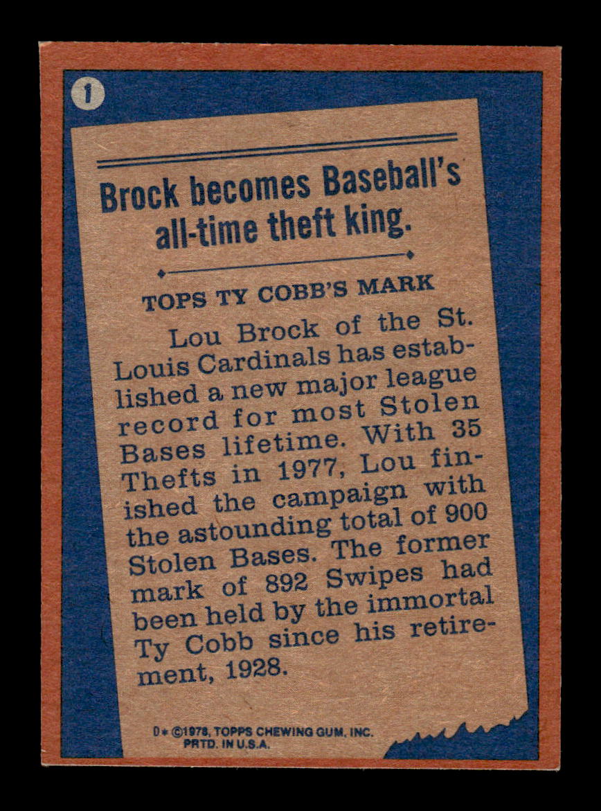 1978 Topps #1 Lou Brock St. Louis Cardinals EX MM26013927