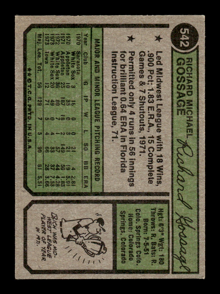 1974 Topps #542 Rich Gossage Chicago White Sox EX MM26013946