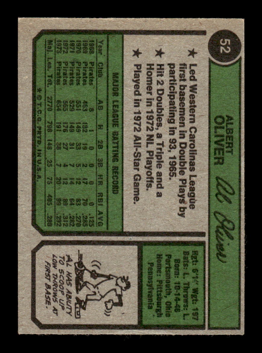 1974 Topps #52 Al Oliver Pittsburgh Pirates EX MM26013947