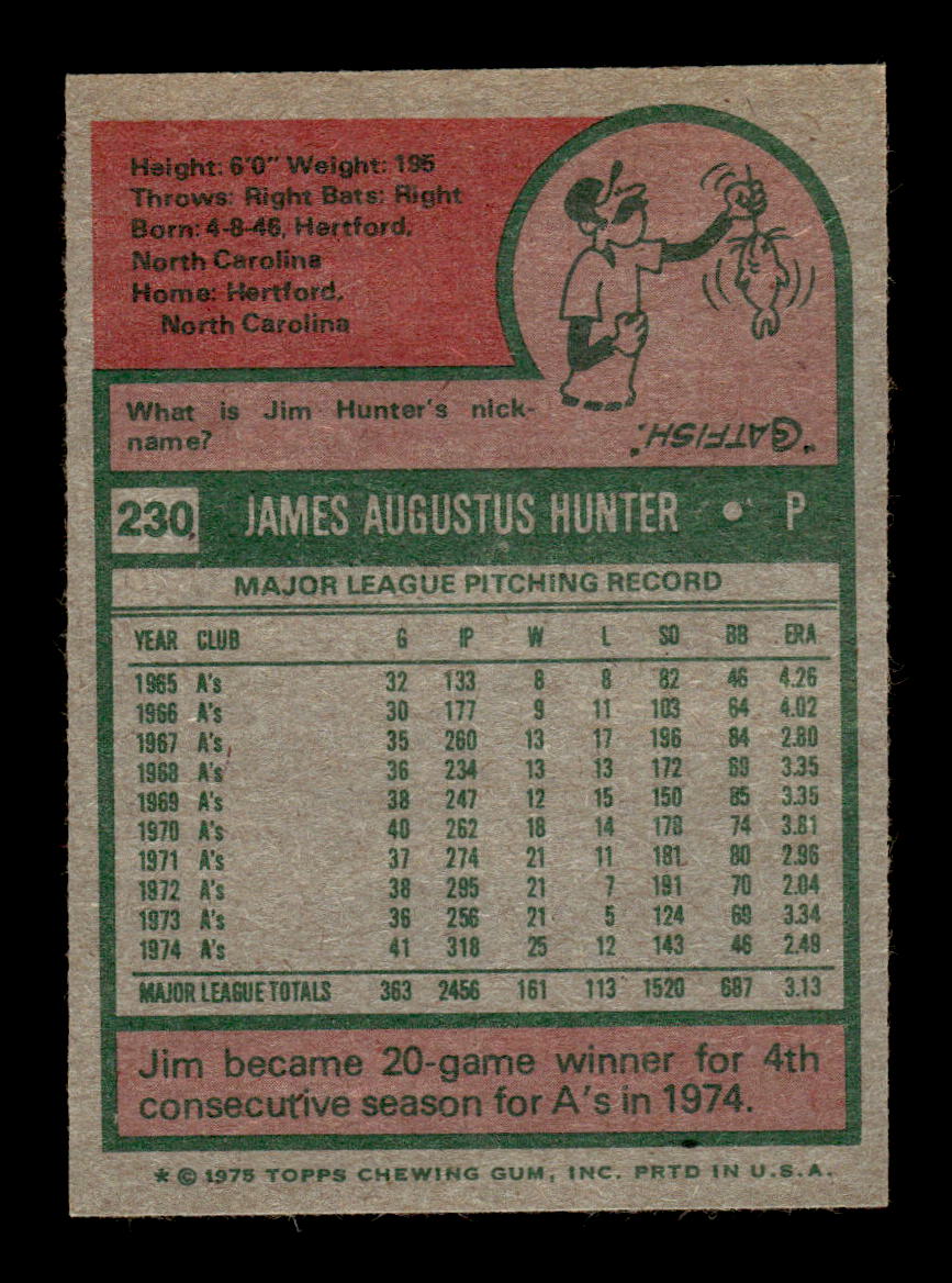 1975 Topps #230 Jim Hunter Oakland Athletics EX MM26013965