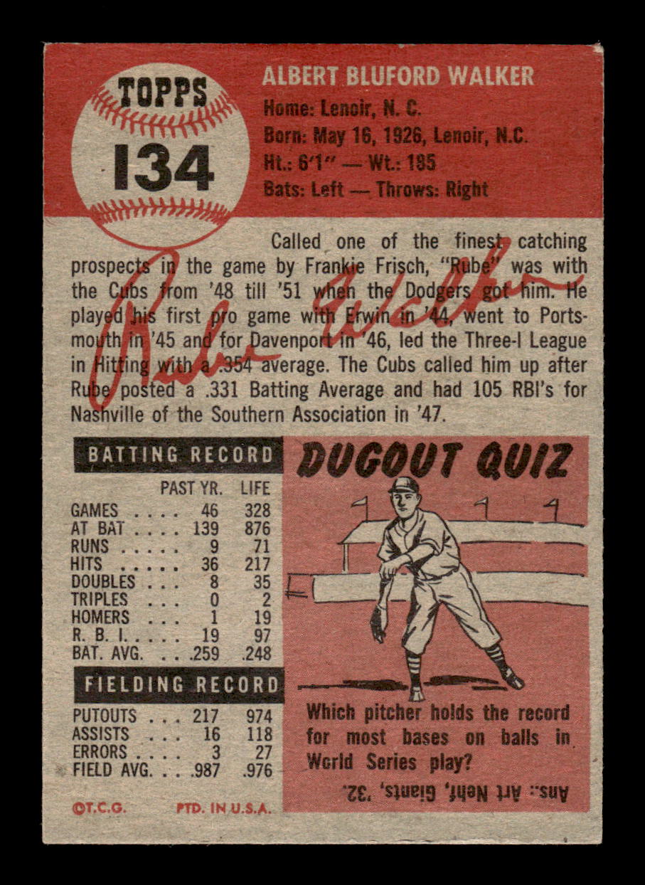 1953 Topps #134b Rube Walker Brooklyn Dodgers VGEX MM26013977