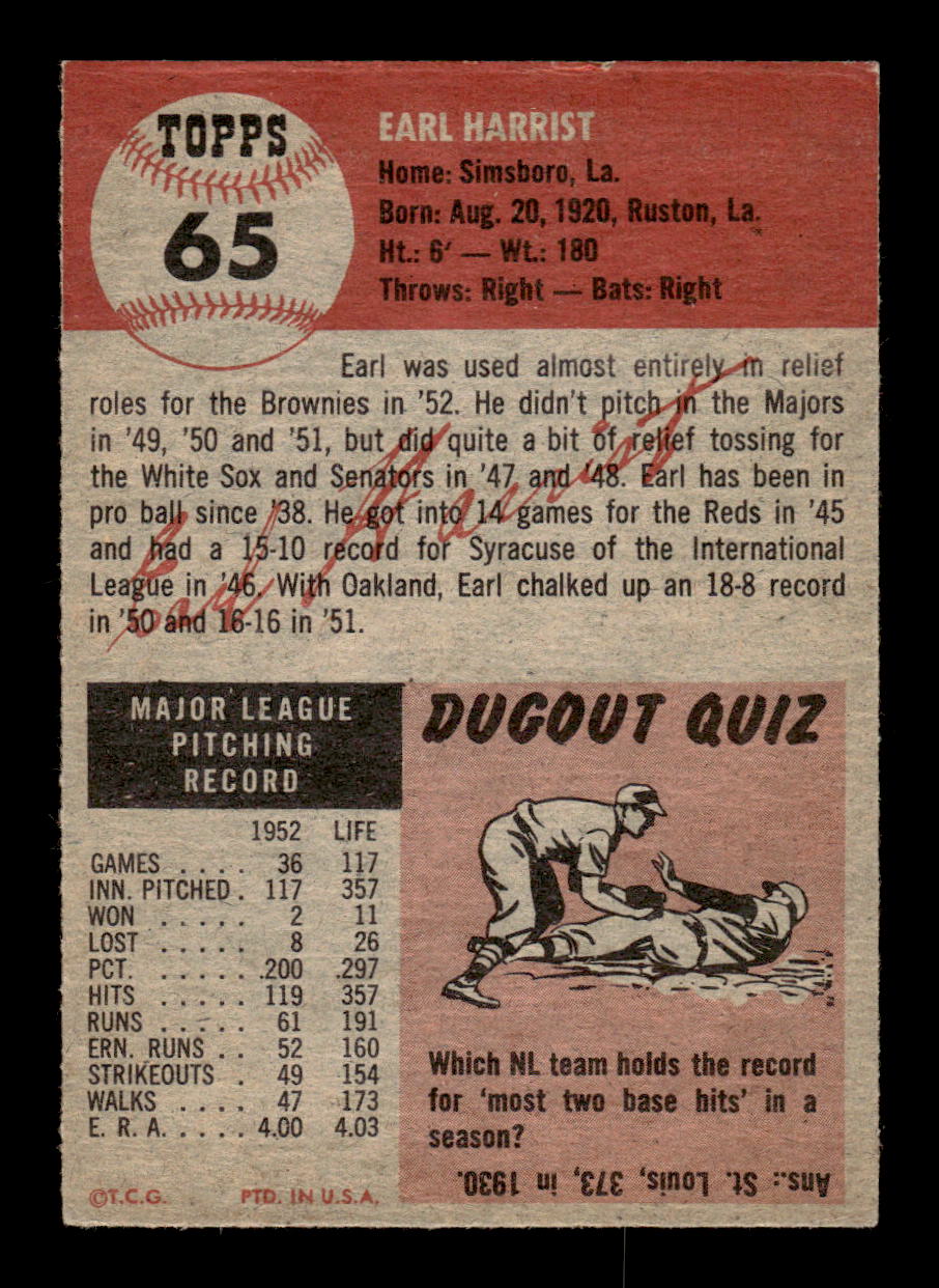 1953 Topps #65 Earl Harrist St. Louis Browns EX MM26013980