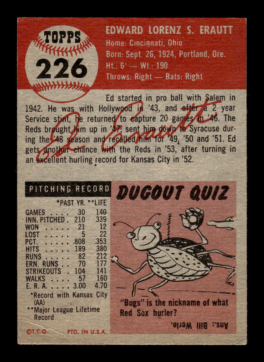 1953 Topps #226 Ed Erautt Cincinnati Reds Poor MM26013989