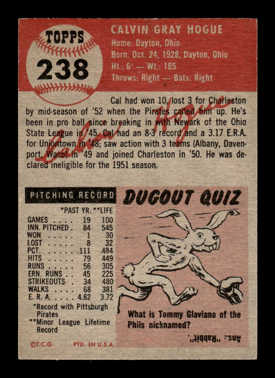 1953 Topps #238 Cal Hogue Pittsburgh Pirates VGEX MM26013995