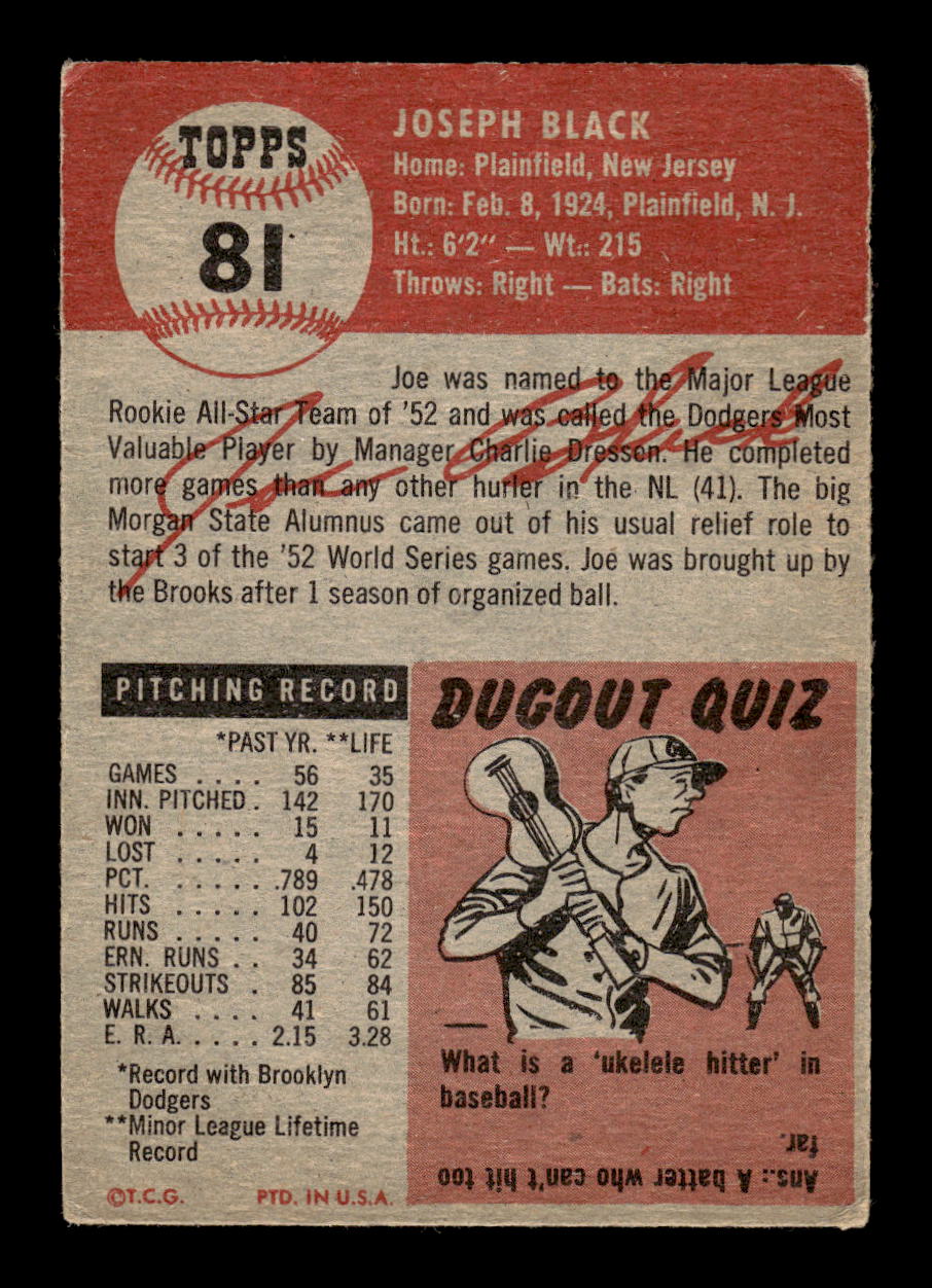1953 Topps #81a Joe Black Brooklyn Dodgers G/VG MM26014000