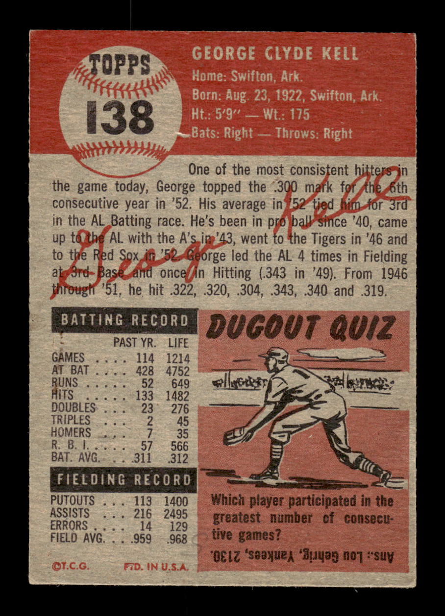 1953 Topps #138a George Kell Boston Red Sox G/VG MM26014003