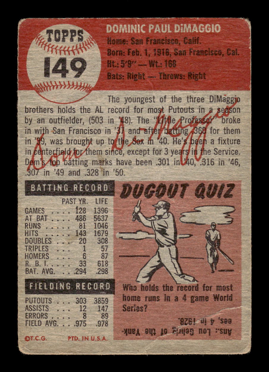 1953 Topps #149b Dom Dimaggio Boston Red Sox Poor MM26014005