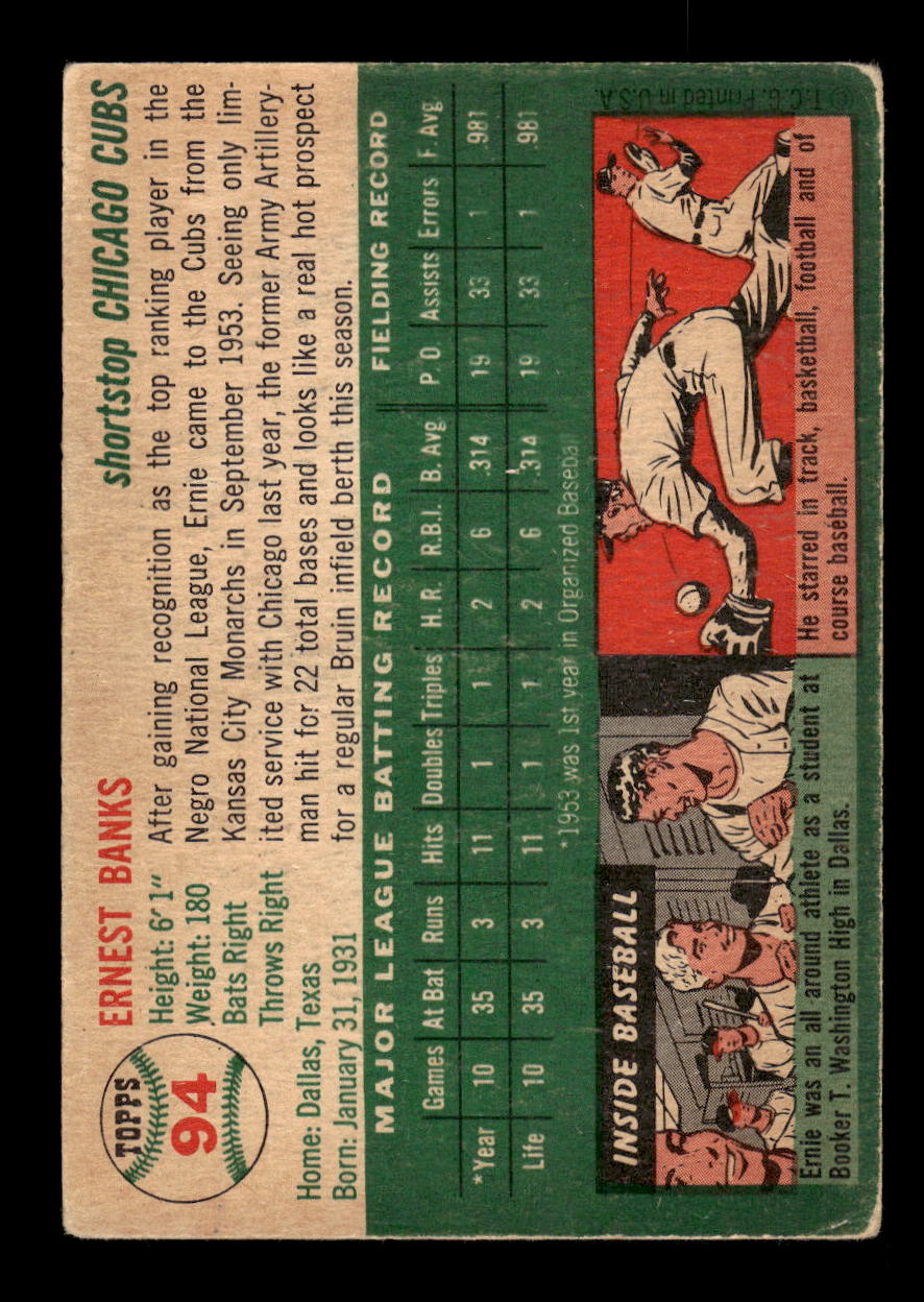 0003 - 1954 Topps #94 Ernie Banks Chicago Cubs G/VG MM26014010
