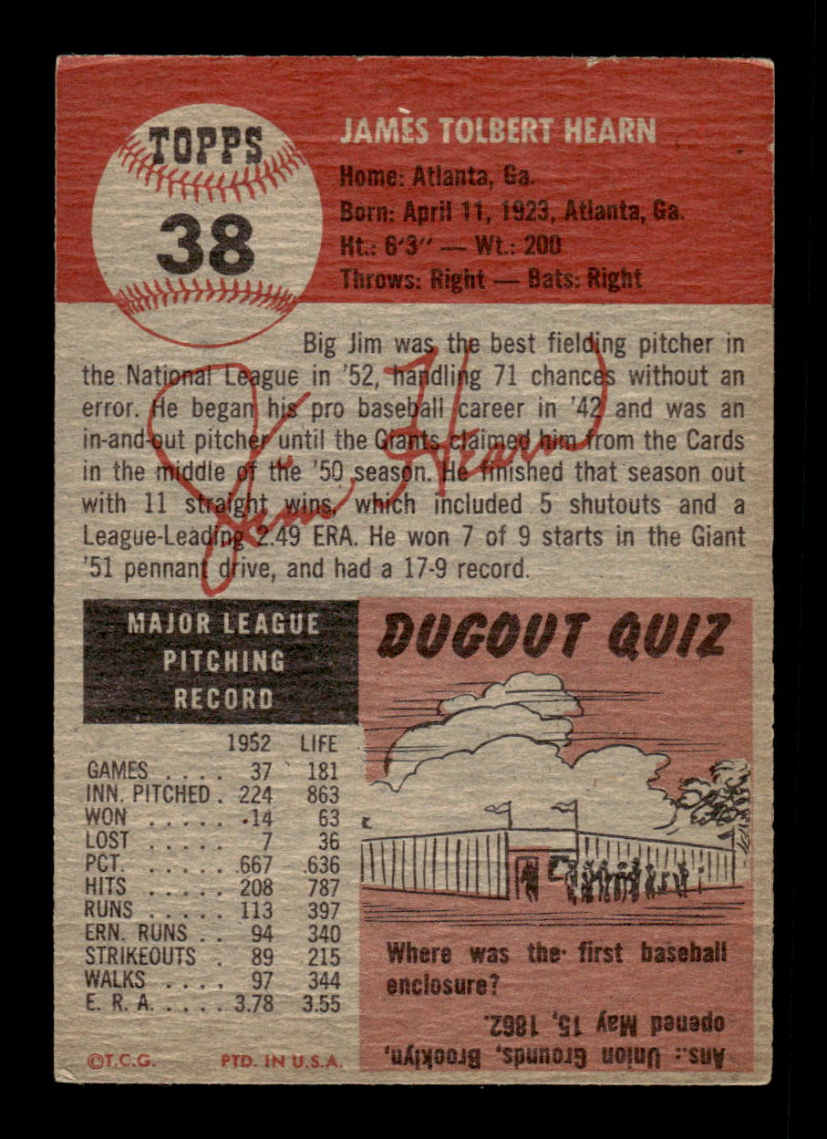 1953 Topps #38 Jim Hearn New York Giants VG MM26014013